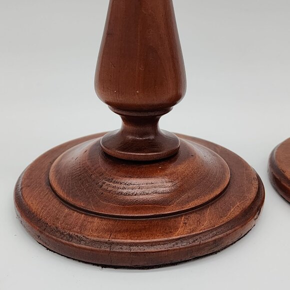 Vintage Wooden Candlestick Holder Large Smooth Design Pair Set of 2 12" - Picture 3 of 12